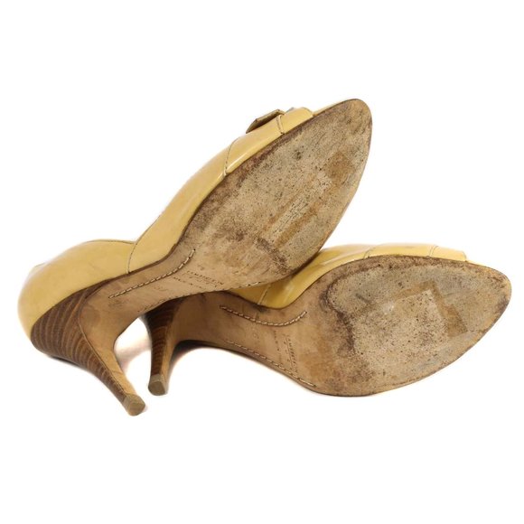 LAMBERTSON TRUEX Tan Patent Leather Peep Toe Pumps - Picture 8 of 8